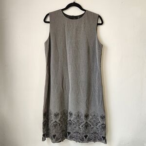 Gray Sleeveless Dress with Black Embellished Hemline Elegant Chic‎